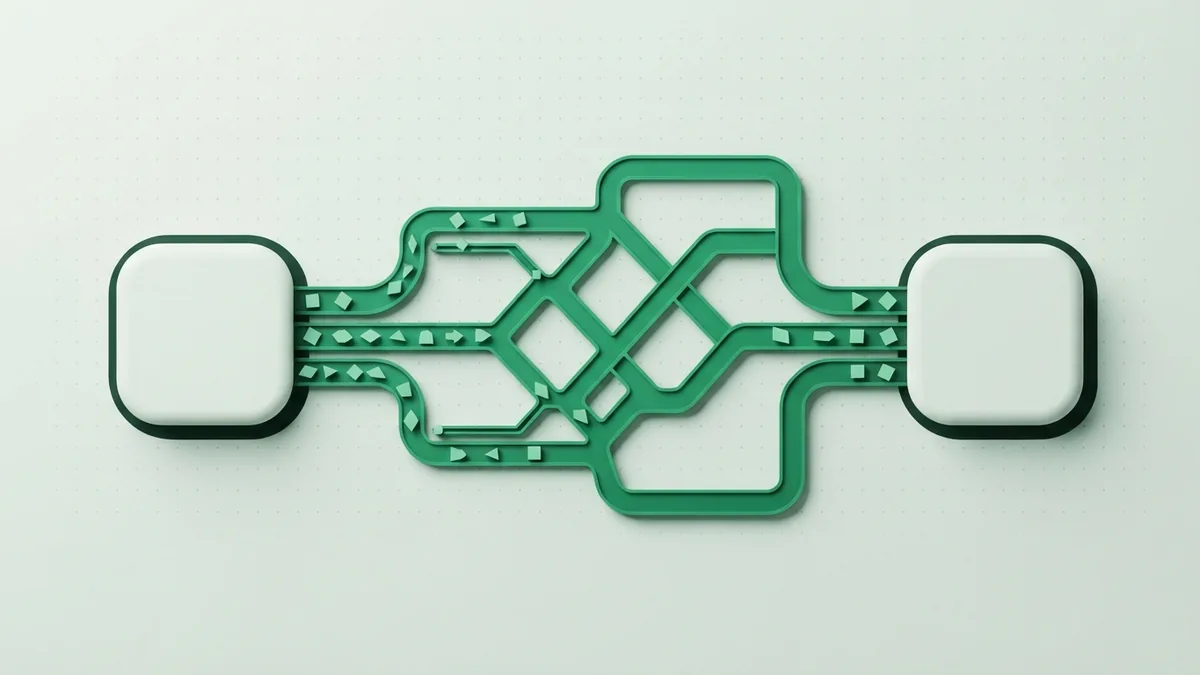 ACH transfer flow between banks Bank-to-bank ACH payment flow with branching paths and connected transfer nodes