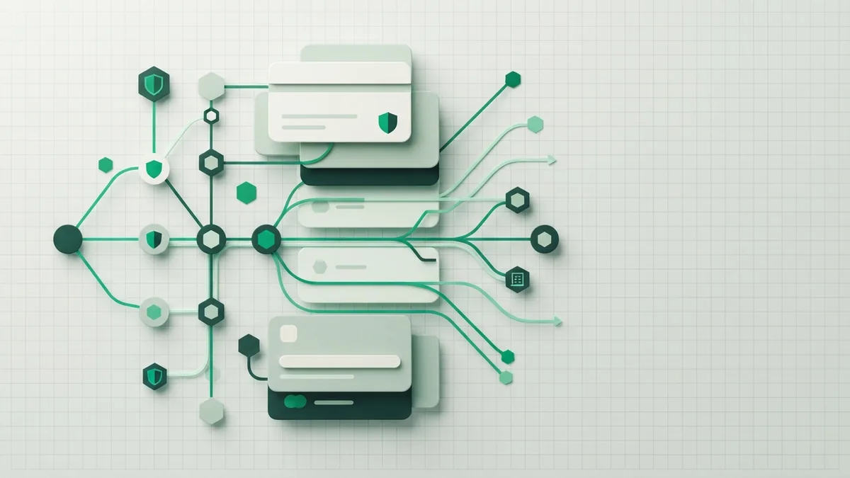 ACH payment routing flow Abstract bank transfer routing paths showing how ACH payments move funds