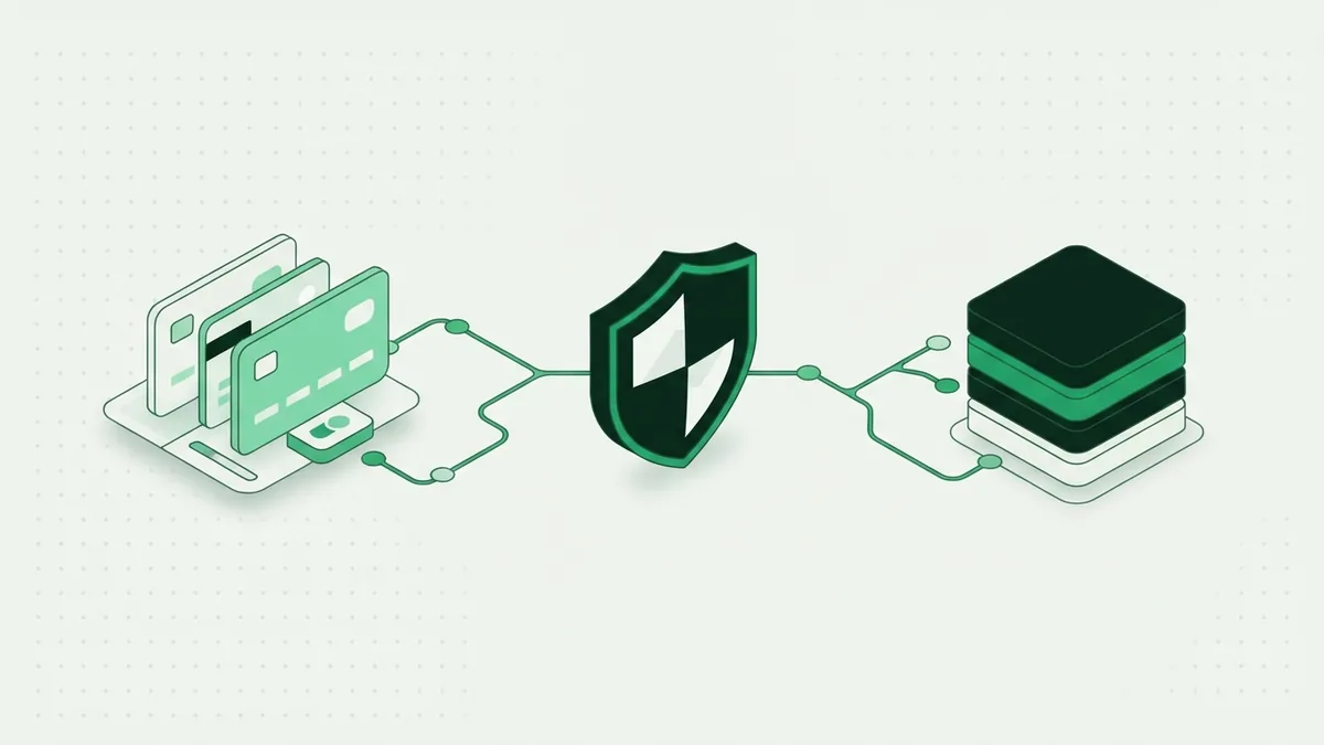 Secure ACH payment workflow Abstract secure workflow for accepting ACH payments with ledger and shield shapes