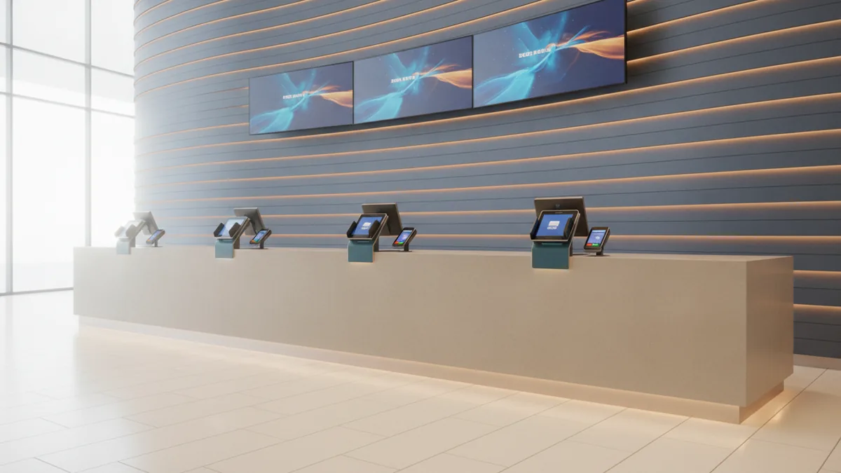 ACH definition in plain terms Modern bank lobby showing payment processing infrastructure and everyday banking flow