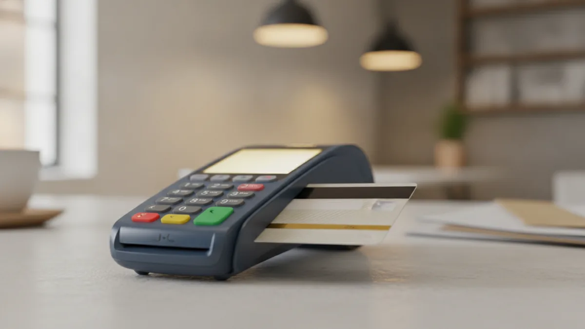 How purchases get funded Card payment at a checkout counter showing how spending starts