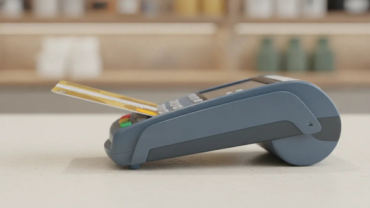 How card payments happen Tapping a debit or credit card at a checkout terminal.
