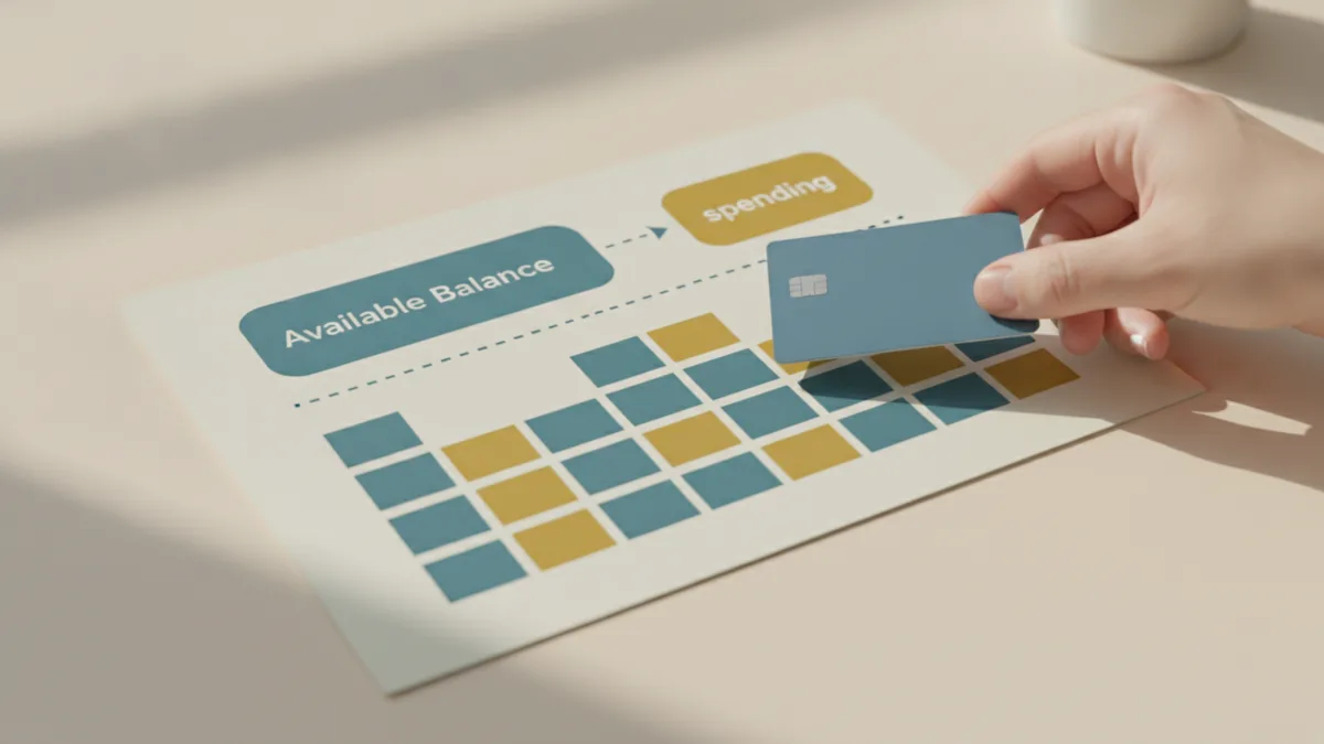 Debit budgeting control Budget planning with a debit card connected to available checking funds.