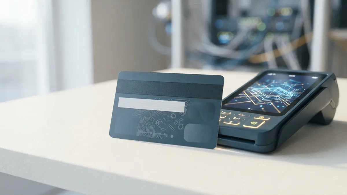 Where to find the CVV code Close view of a payment card showing the back security code area beside a checkout device