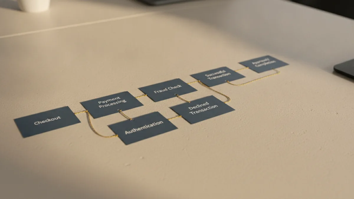 Process flow layout showing how transaction processing triggers gateway fees
