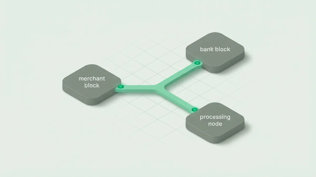 Abstract payment service connector linking merchant, bank, and processing nodes