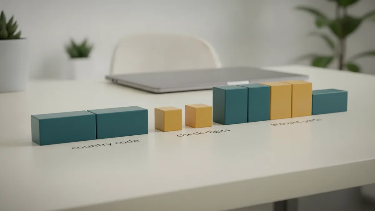 Modular blocks arranged in sequence to represent IBAN structure parts