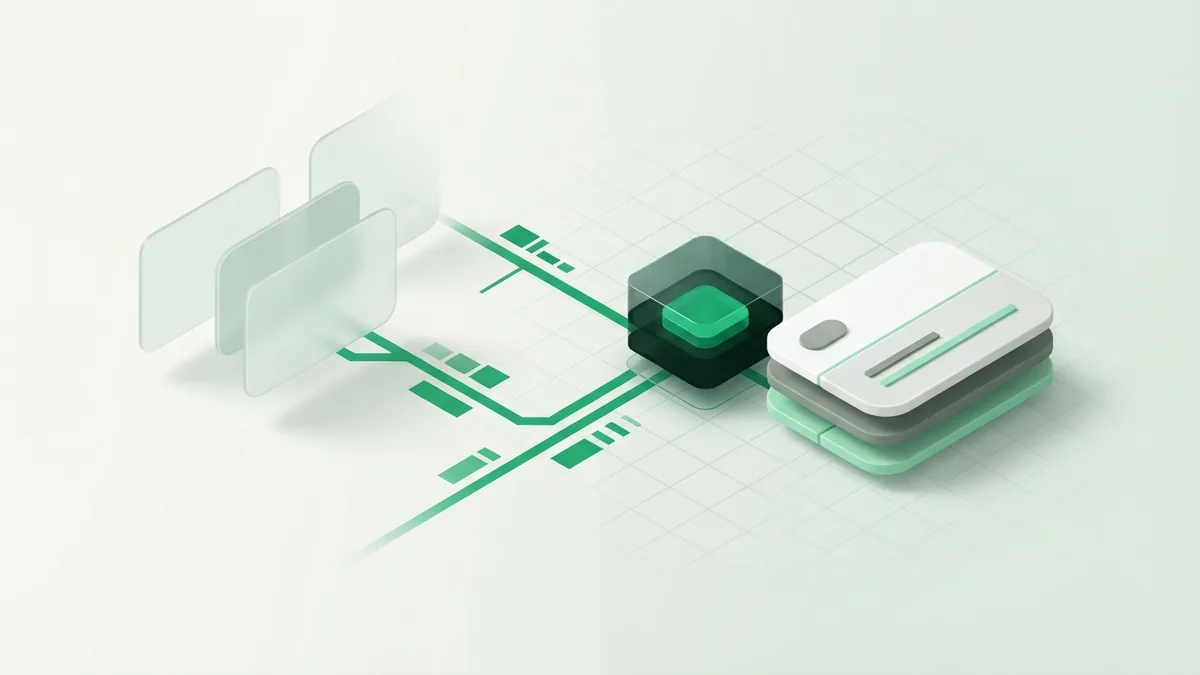 Abstract card replacement path moving from an older form toward a modern debit card
