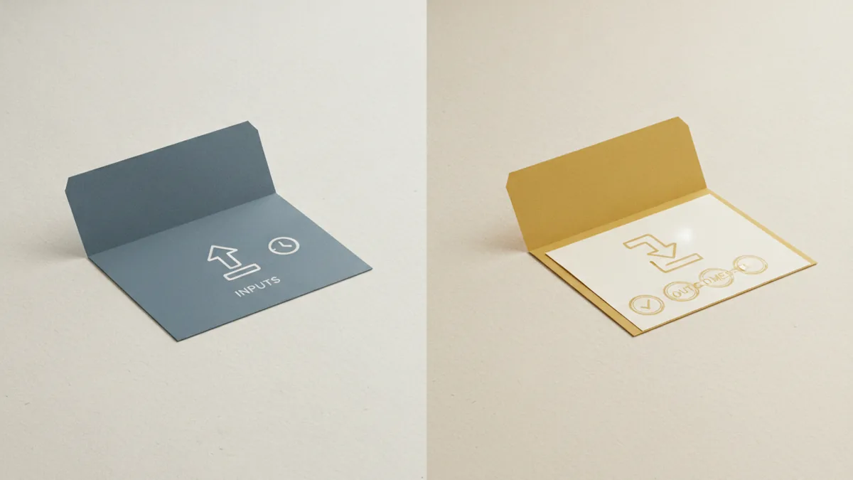 Inputs vs outcomes Documents showing payment inputs and transaction outcomes side by side.
