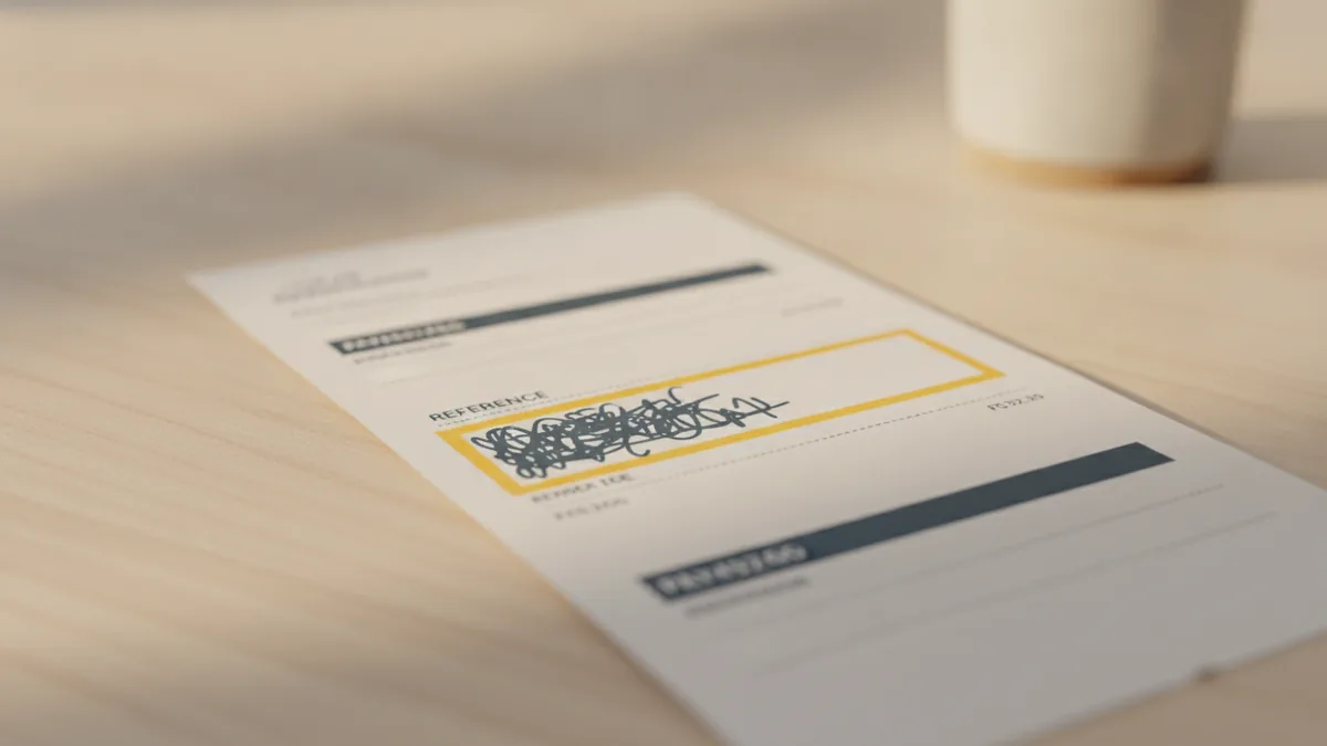 Where the ID shows up A receipt on a desk illustrating where a transaction reference typically appears.