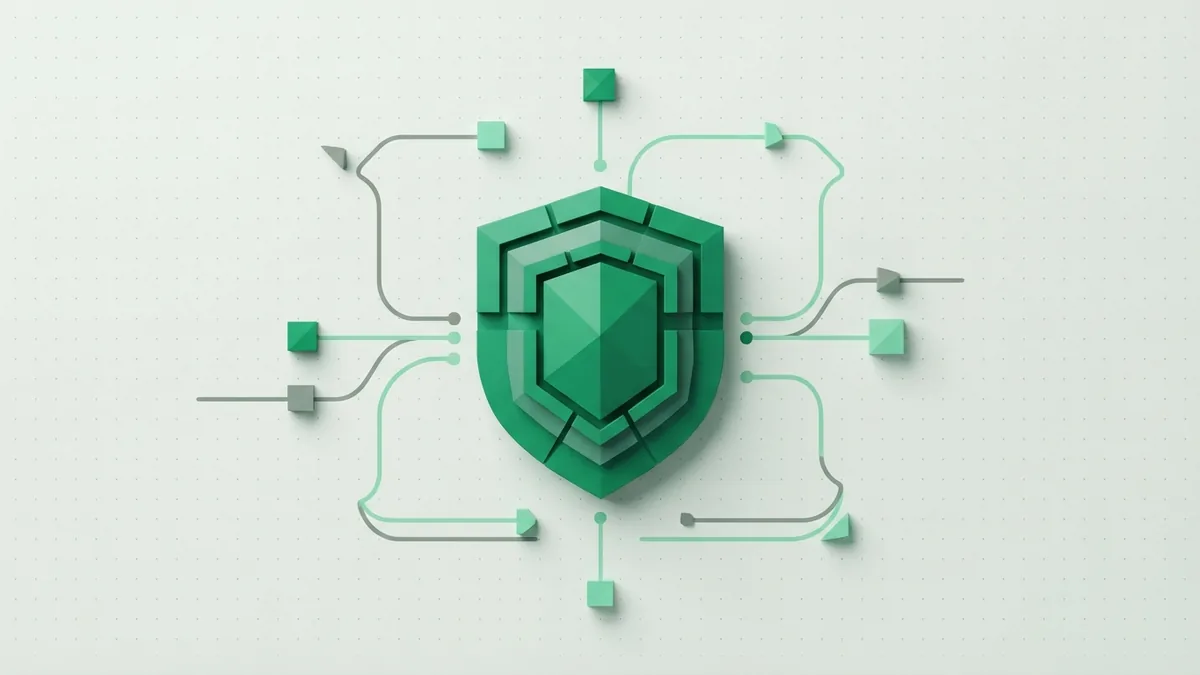 Abstract shield for chargeback prevention Abstract emerald shield protecting payment flows from chargeback risk