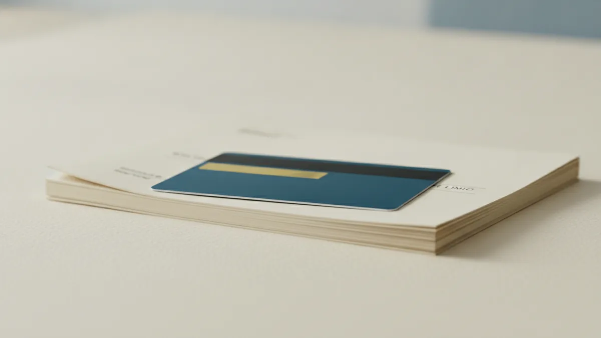Limits and statements Billing papers and a credit card representing credit limit and statements
