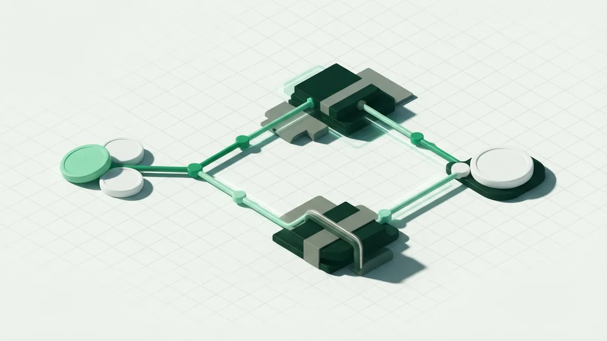 Blank rounded tokens beside a branching path representing payment balance issues
