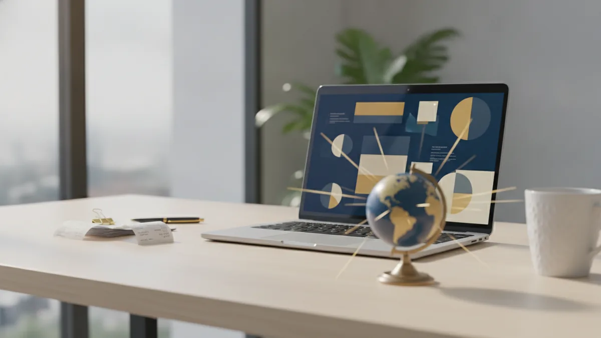 Faster global market entry A globe and business tools suggest faster expansion with simpler global compliance