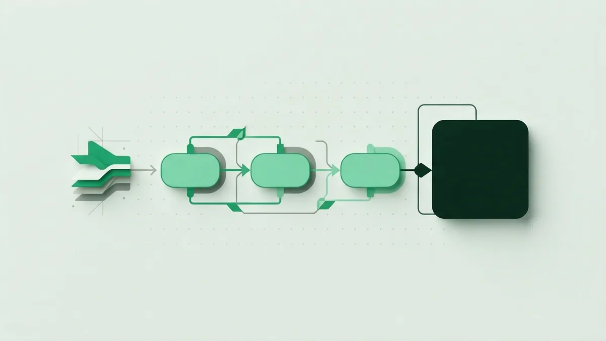 Abstract payment flow showing linked nodes and a secure transaction path