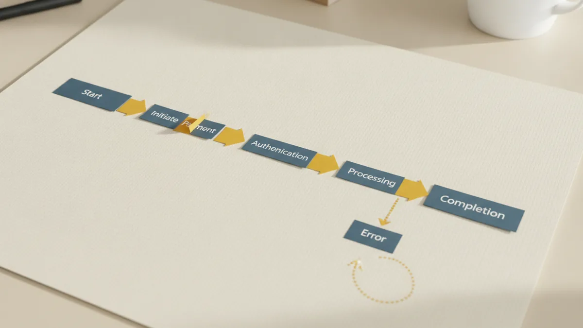 Staged workflow illustrating how a payment reference moves through steps