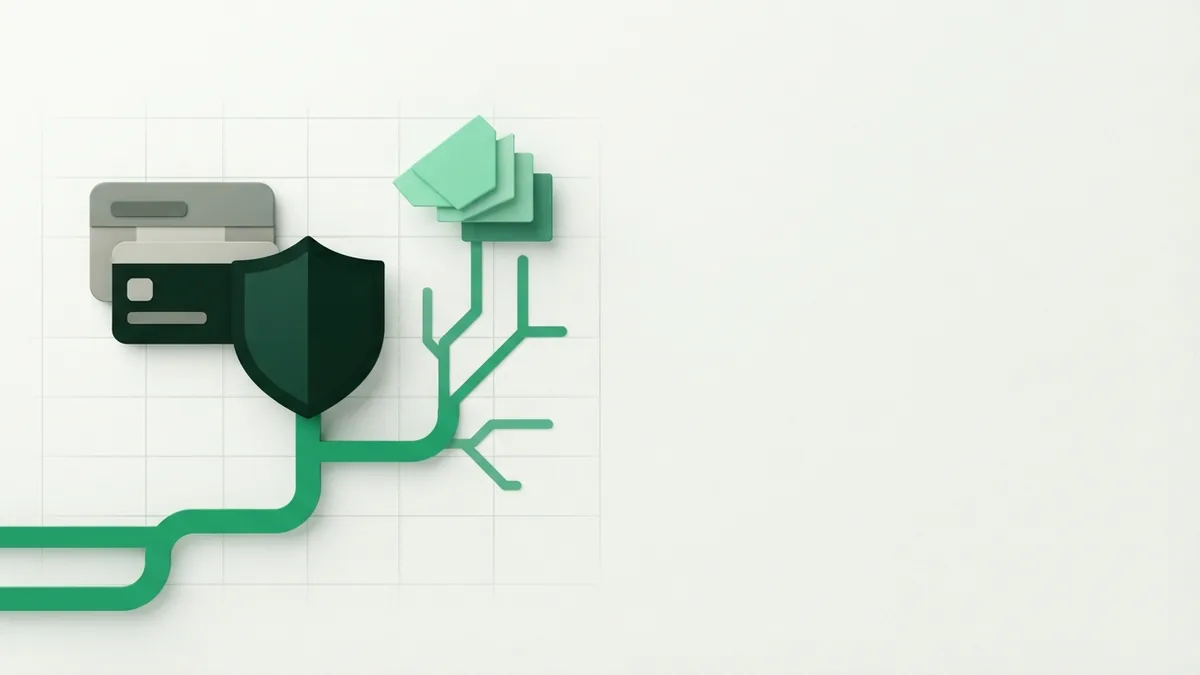 Abstract issuer network showing account checks, funds, and secure payment approval
