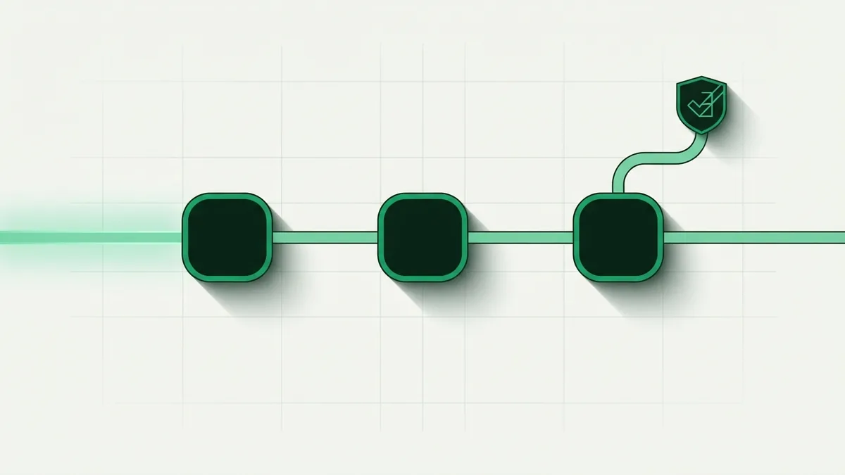 Abstract payment route showing a card check moving between shopper, merchant, and issuer