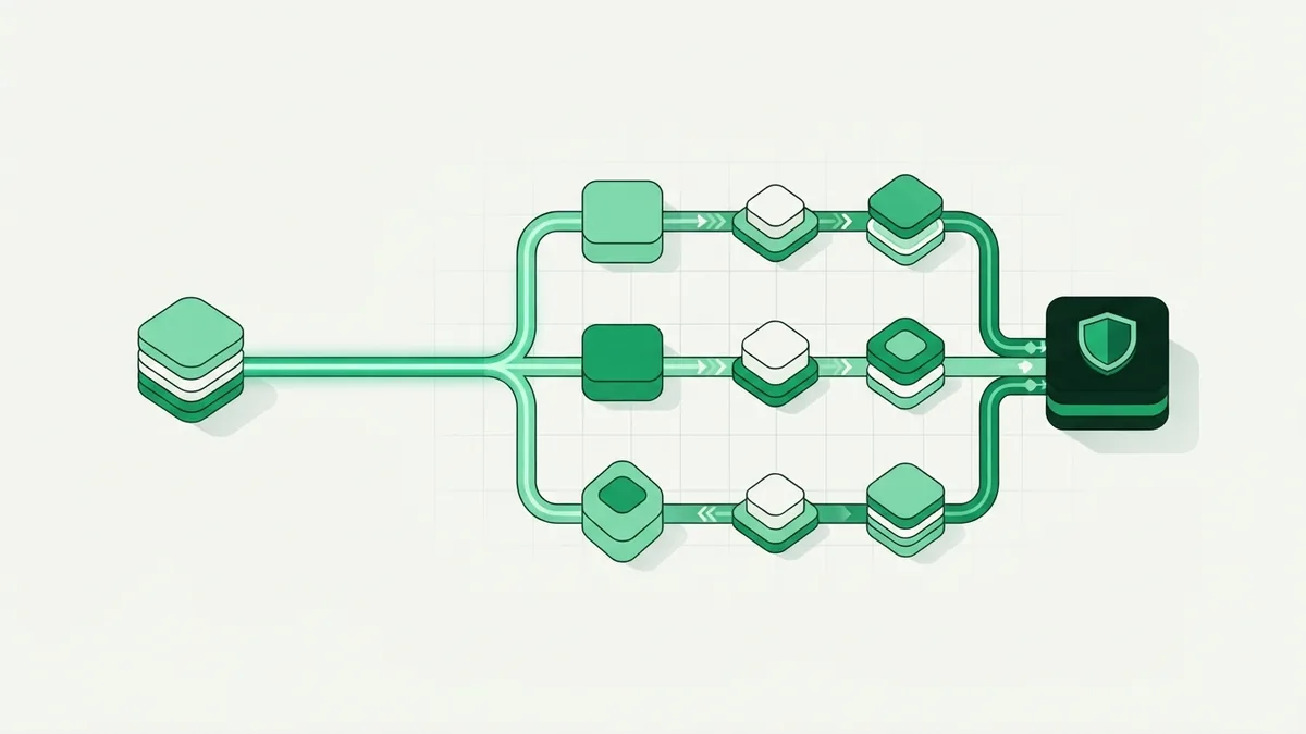 Steps in a digital payment flow Abstract payment path showing connected steps in a digital transaction