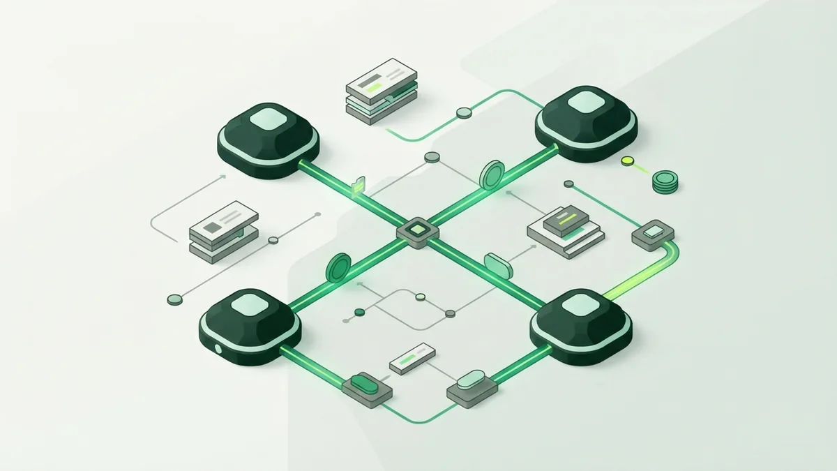 Sparse network of connected nodes representing digital financial services