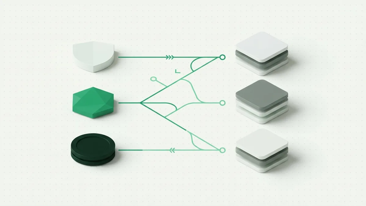 Abstract payment tokens showing credit, debit, and prepaid account types