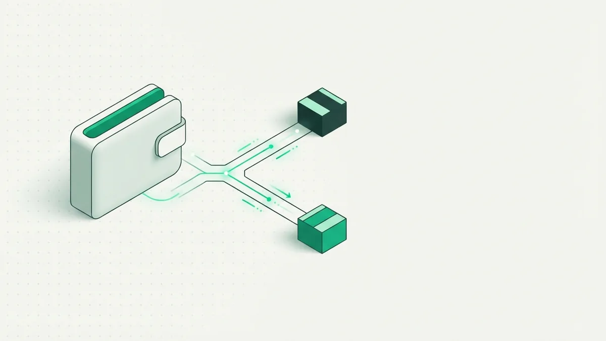 How wallet payments move Abstract wallet routing funds along a simple path to online payment destinations