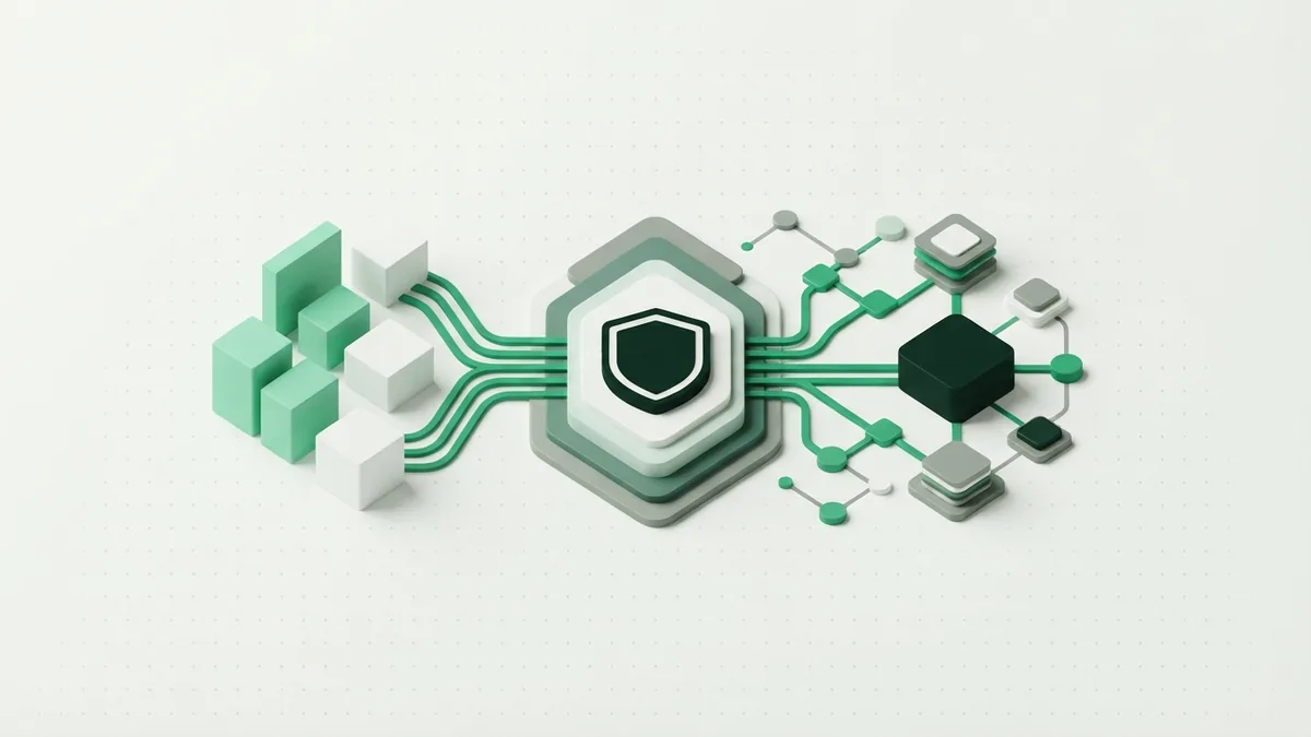 Abstract merchant payment setup with secure gateway and connected blocks