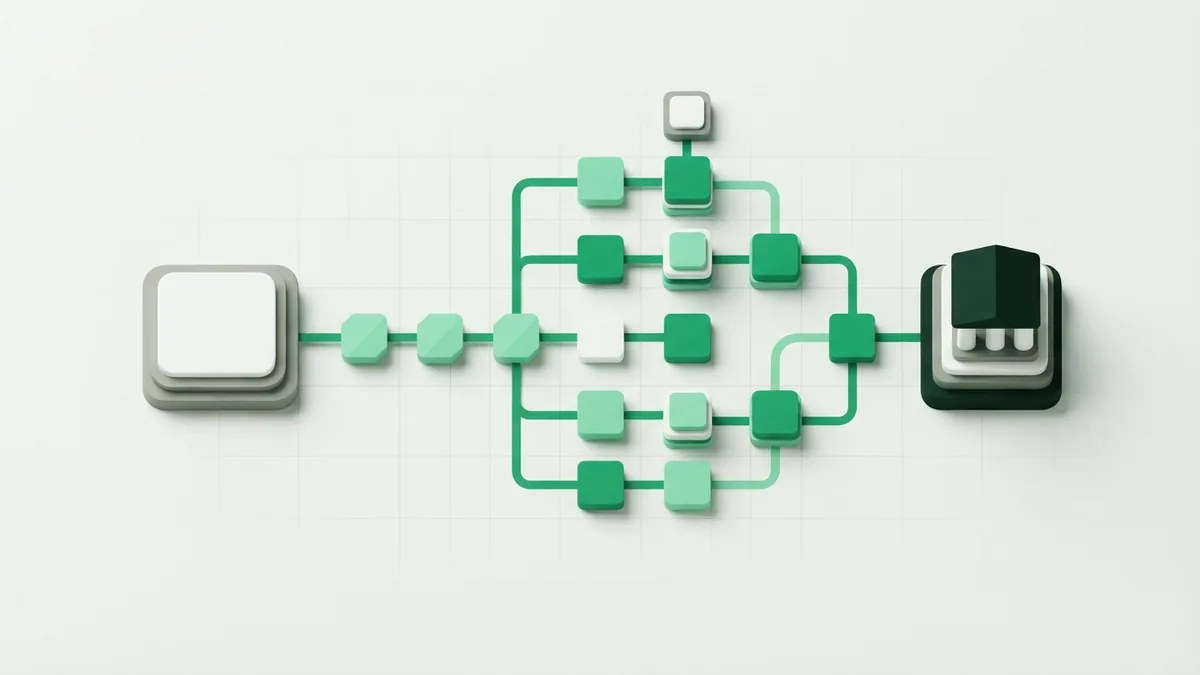 How a payment flow can break Abstract payment flow connecting checkout, routing nodes, and a final payment endpoint